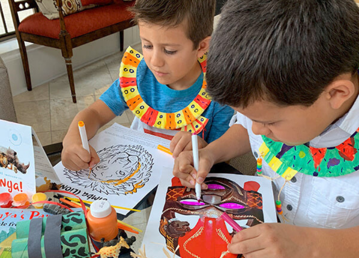 Two boys coloring crafts